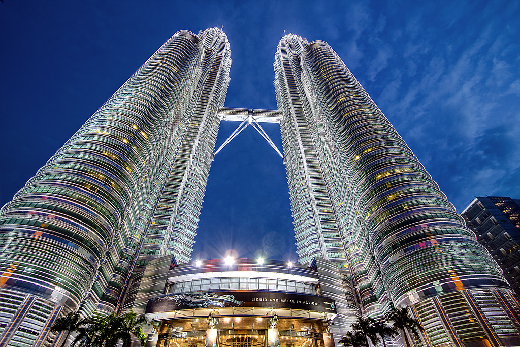 The Petronas Towers in Kuala Lumpur, Malaysia. Designed by Argentinean-American architect Cesar Pelli and completed in 1998, they remain the world's tallest buildings. Photo: Rodney Toper, Attribution-Non-Commercial-No-Derivs 2.0 Generic