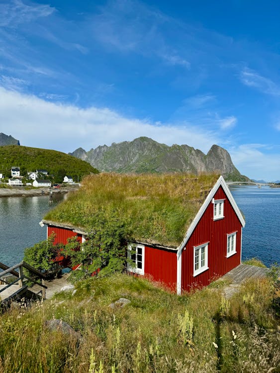 Grass roofted hytte in Reine, Norway