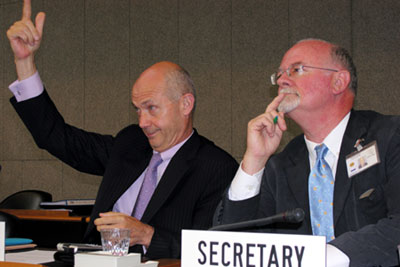 WTO director-general Pascal Lamy, here with Evan Rogerson, director of council and TNC, suspended talks after they reached stalemate. Copyright: WTO