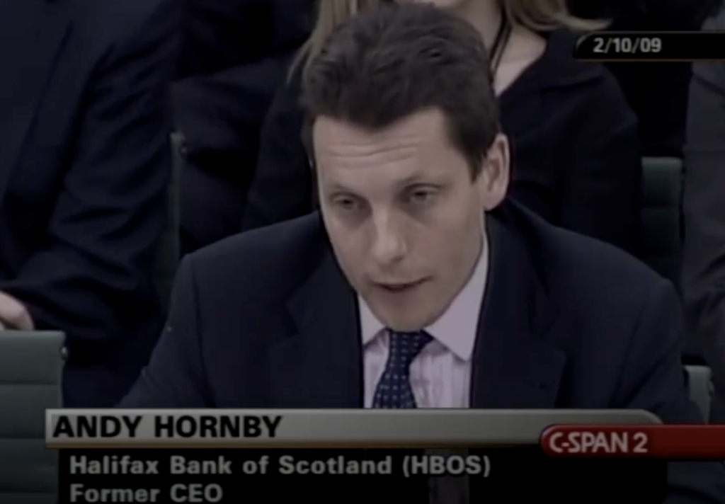 ormer HBOS chief executive Andy Hornby gives evidence and apologises to the MPs on the Treasury Committee on 9 February 2009.