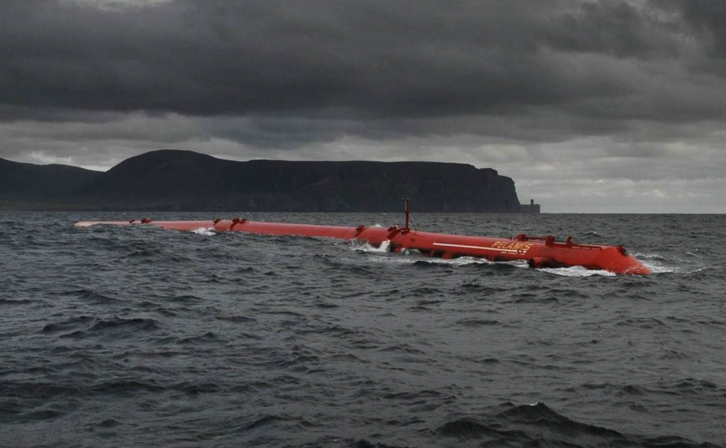 A wave power plant from Pelamis is tested at the European Marine Energy Test Centre (EMEC) off Orkney in 2008. Copyright © E.on