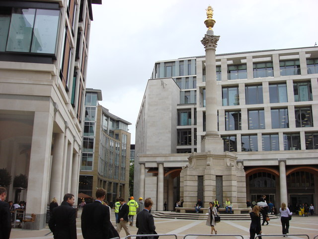 Paternoster Square near St Paul's Cathedral, which was redeveloped in 2003. Photo: Oxyman / Paternoster Square Column. File licensed under the Creative Commons Attribution-Share Alike 2.0 Generic license.