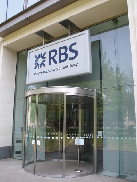 The Royal Bank of Scotland Group office entrance on St Philips Place, Birmingham - glass sliding doors. St Philips Place is between Temple Row and Colmore Row. Photo: Elliott Brown. Attribution 2.0 Generic Creative Commons license. https://creativecommons.org/licenses/by/2.0/deed.en