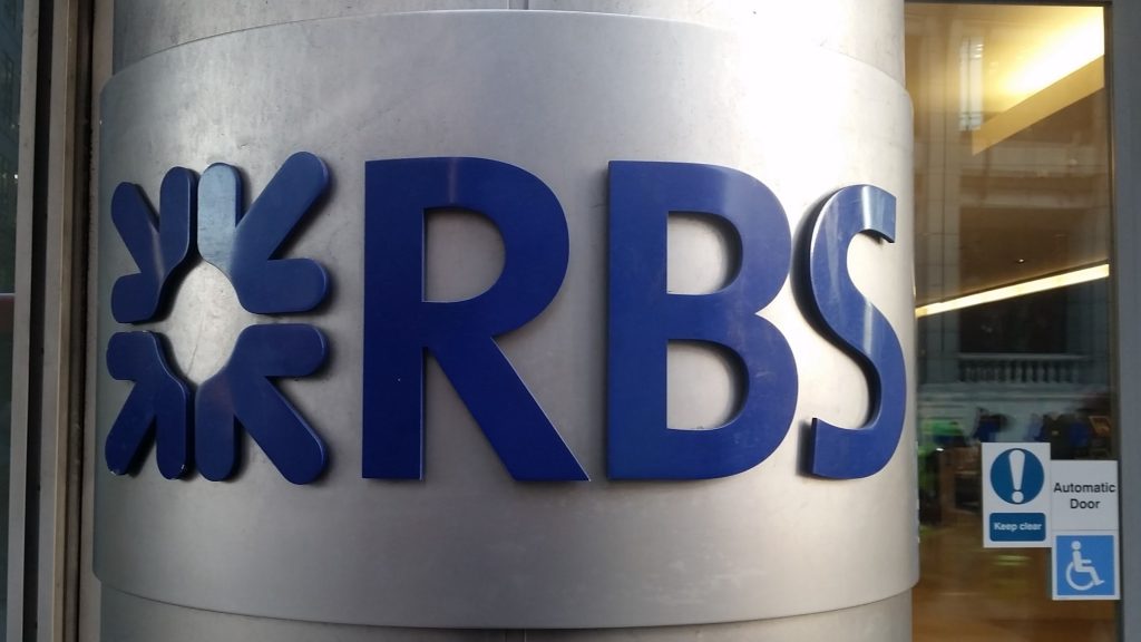 RBS logo on pillar at the bank's 280 Bishopsgate head office. Photo © Ian Fraser