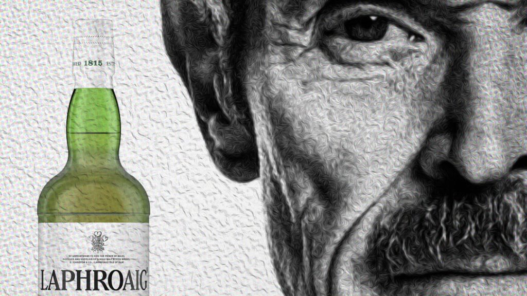 Wllem Dafoe and Laphroaig bottle. Image: Monsters Unlimited.