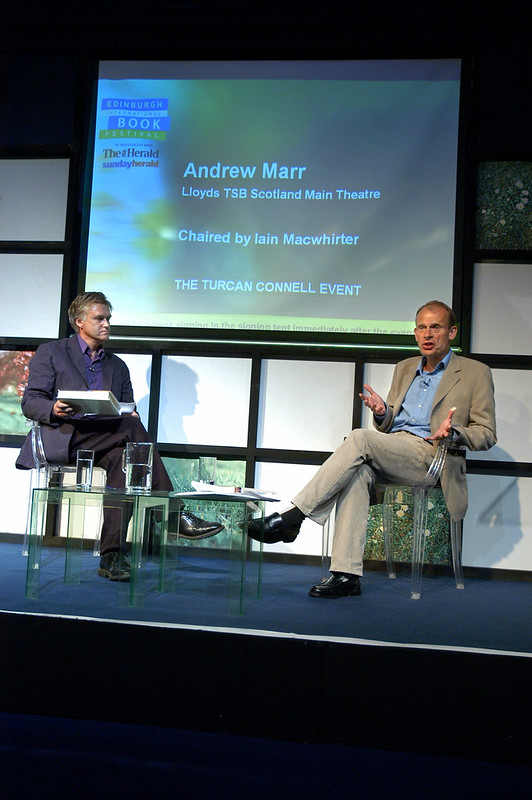 Iain Macwhirter and Andrew Marr in the main theatre at the Edinburgh International Book Festival in August 2005. Photo: EIBF